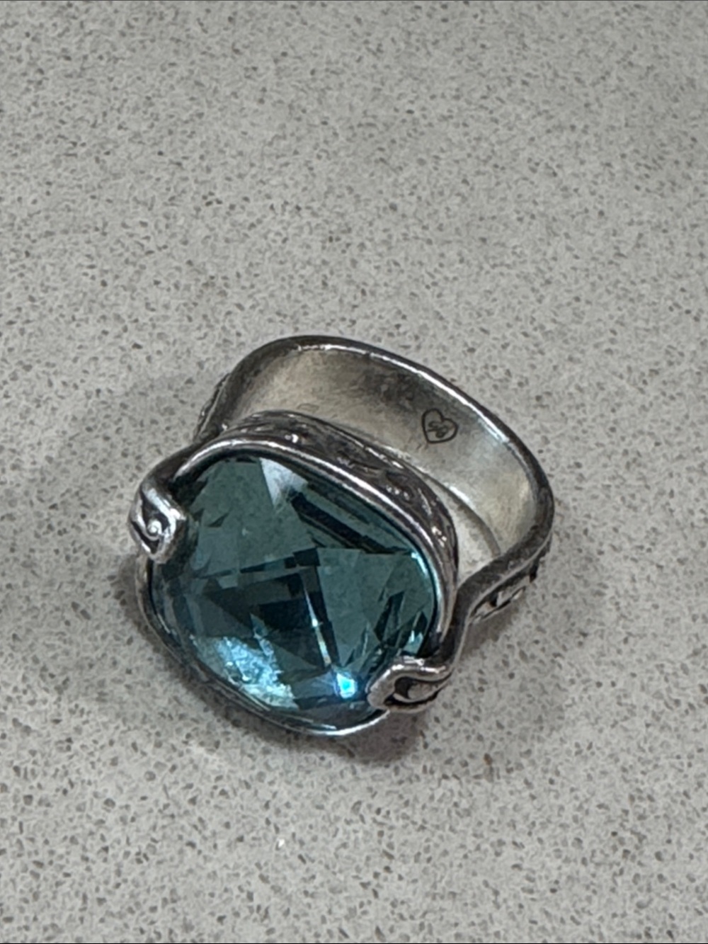 Brighton Teal Crystal Cocktail Ring - Silver Tone